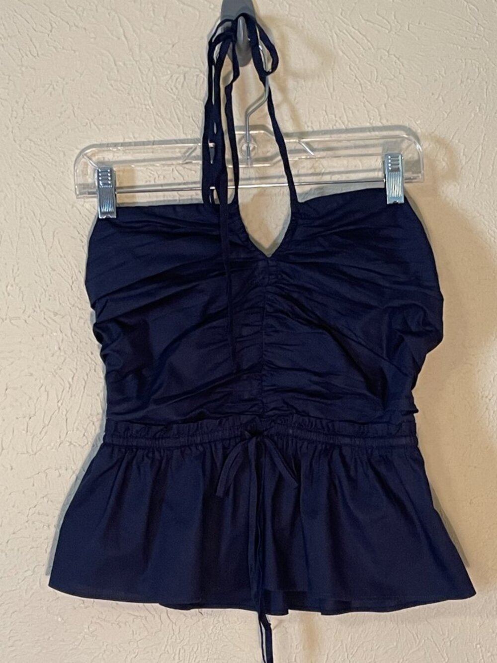 Loft Navy Blue Halter Top with peplum, Size Small